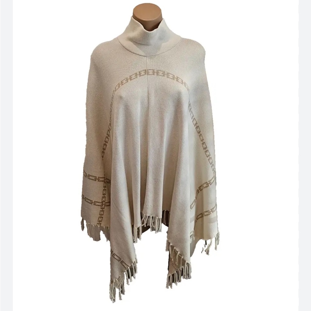 J.McLaughlin Carnet Poncho Oatmeal Gold Chain Design Women One Size